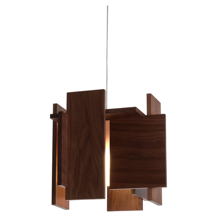 Luminaire suspendu géométrique unique à 1 lumière avec accents en bois Abeo L 1 lumière, Noyer teint foncé, Profil bas