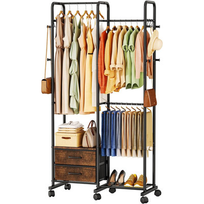 Portant à vêtements sur roulettes - Portant à vêtements avec tablette de rangement et roulettes verrouillables [Noir] - [Métal / Moderne / Autoportant]
