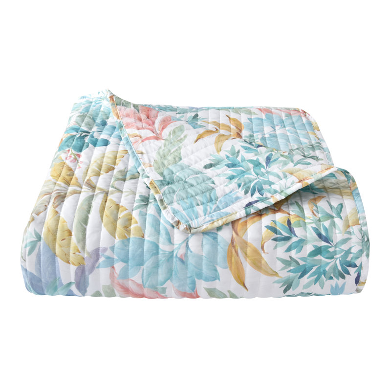 Blue Boho-Chic Microfiber Queen Quilt Set with Botanical Print