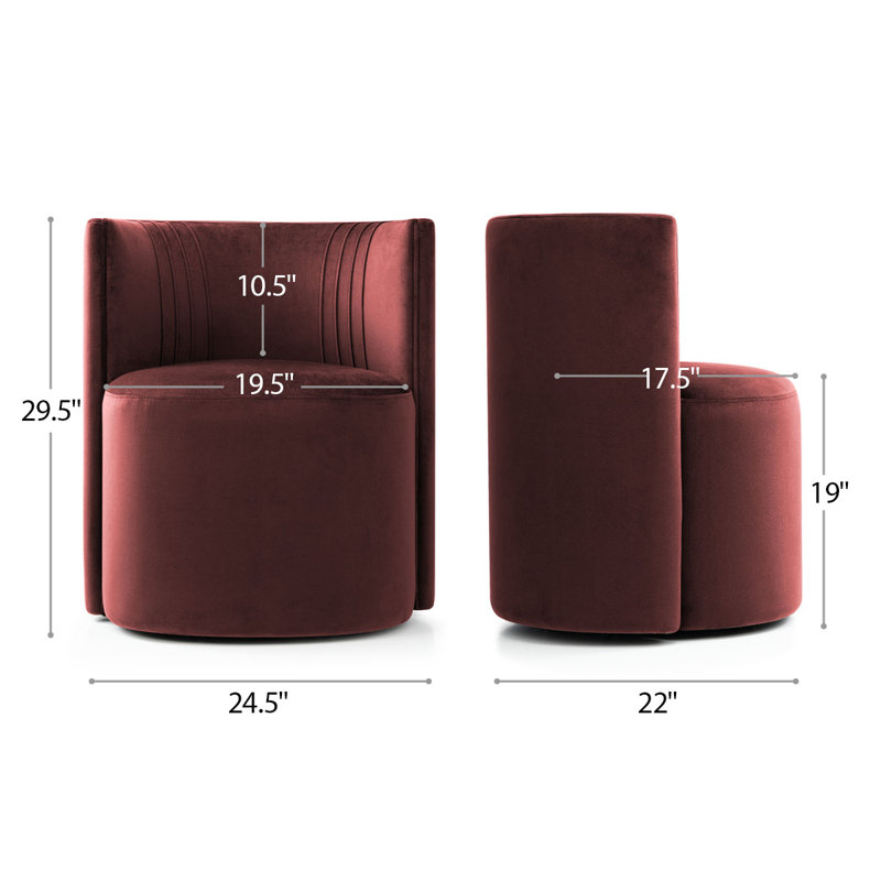 Velvet Rolling Barrel Armchair with Wheels, Burgundy
