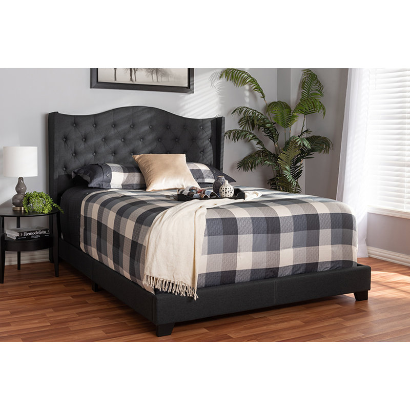 Upholstered Platform Bed, King, Charcoal Gray