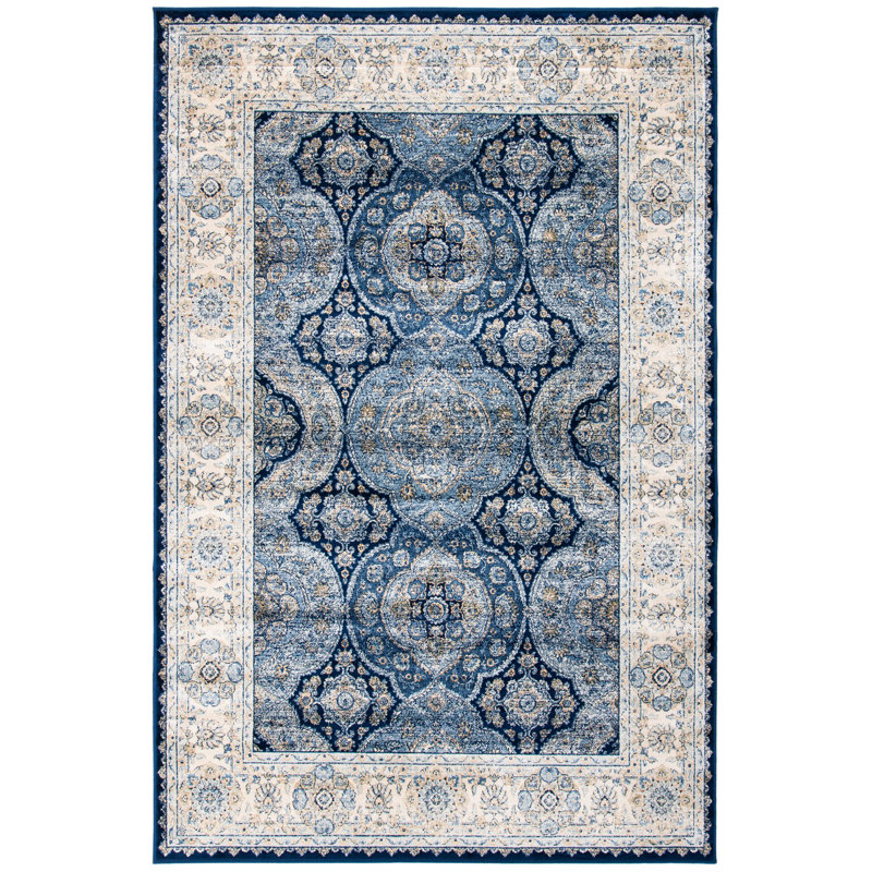 Tapis oriental en viscose bleu marine / ivoire Persian Garden, Rectangle 5 pi 1 po x 7 pi 7 po