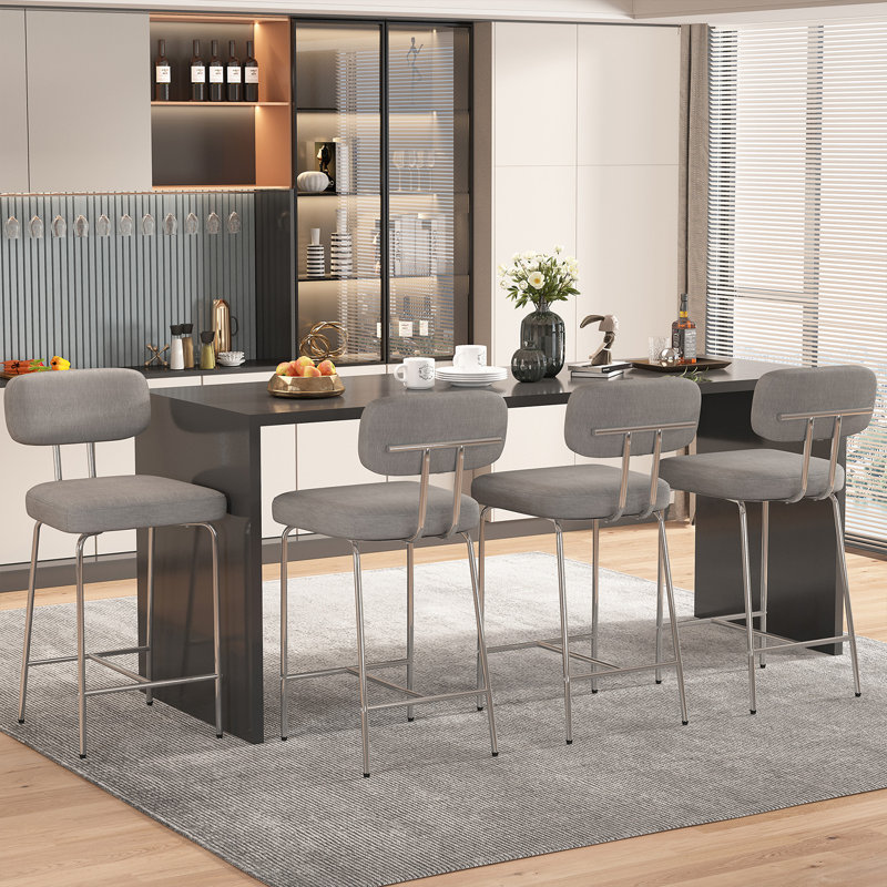 Counter Height Bar Stools,26" Barstools, Fabric Kitchen Stools with Back,for Kitchen Island, Gray/White, 4