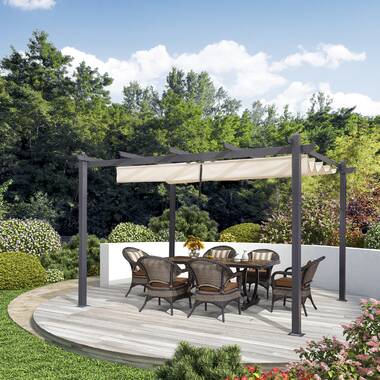 Garten Living Pergola Pavillon mit einstellbarem Stoffdach 3 x 4 m  Terrassen-Vordach Aluminium Sonnenschutz