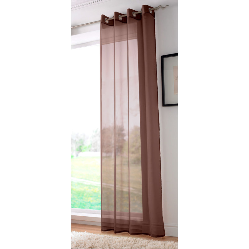 Jamie Eyelet Sheer Voile Curtain Panel, 144cm Width x 182cm Drop, Chocolate