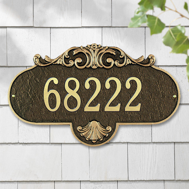 Rochelle 1-Line Wall Address Plaque, Black and Gold, Yes