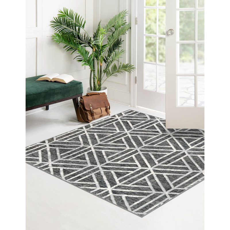 Tapis d'intérieur rectangulaire en polyester tissé à la machine à motif abstrait Eshin, Carré 7 pi