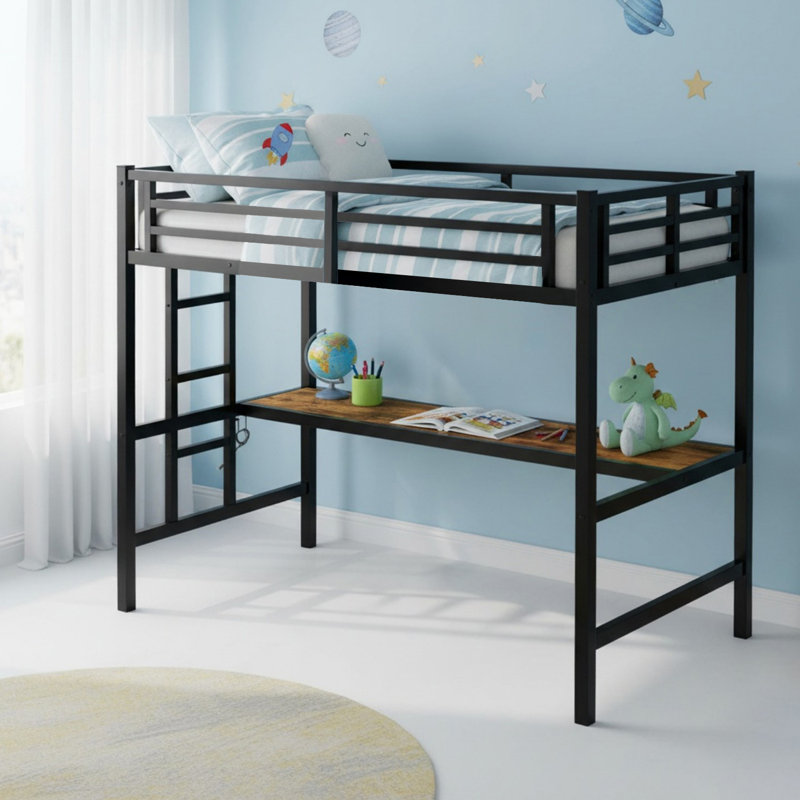 Metal Twin XL Size Loft Bed with Power Outlet and LED Lighted for Bedroom, Twin XL