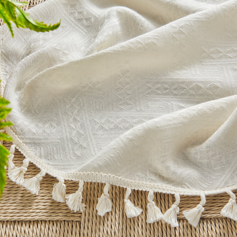Paire de rideaux semi-transparents Bohemian Farmhouse, Beige, L 52 po x L 84 po