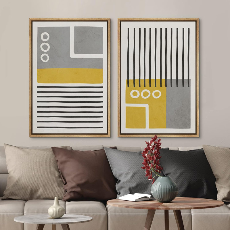 «Mid-Century Boho Style Grey Polygon», 2 pièces, Naturel, H 24 po x l 16 po