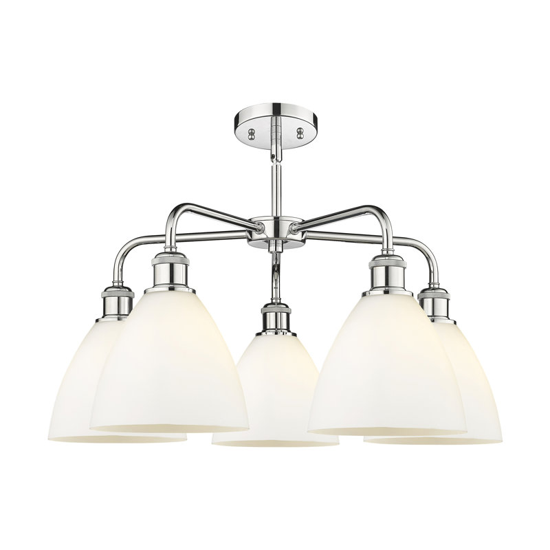 Lustre en forme de dôme à 5 lumières Amenda, Blanc mat, Chrome poli