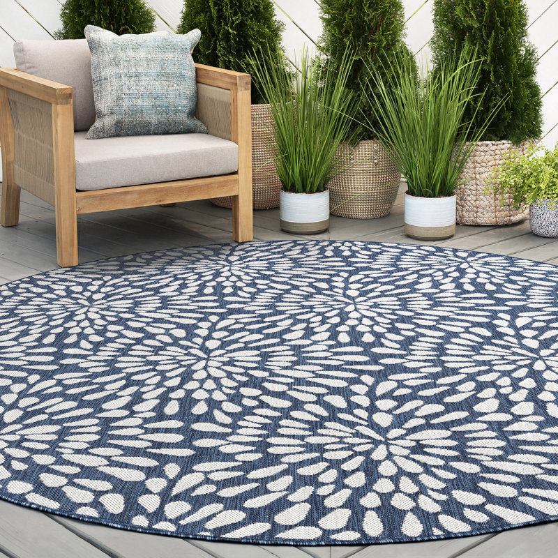 Tapis intérieur / extérieur floral tissé à la machine, Rond 5 pi 3 po