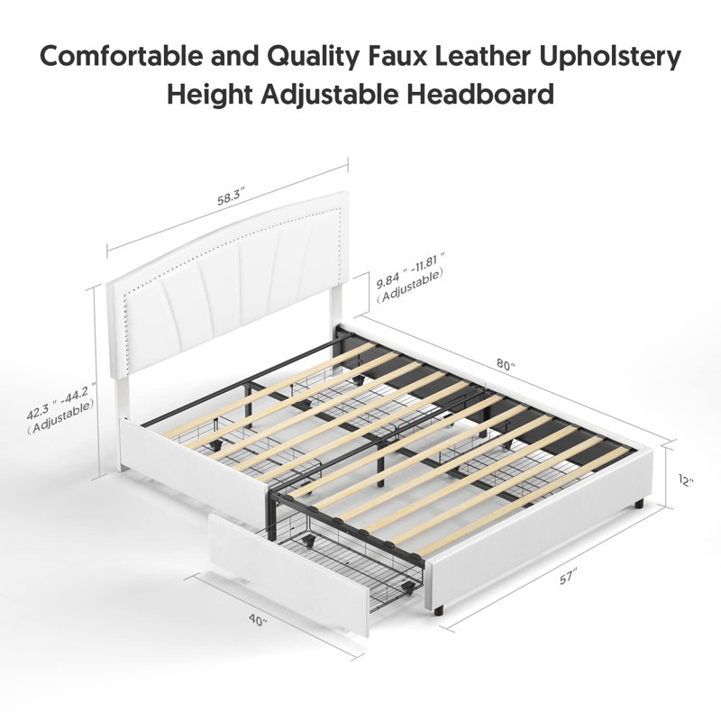 Tonyette 43.00''  Bed Frame With Drawers, Full, White