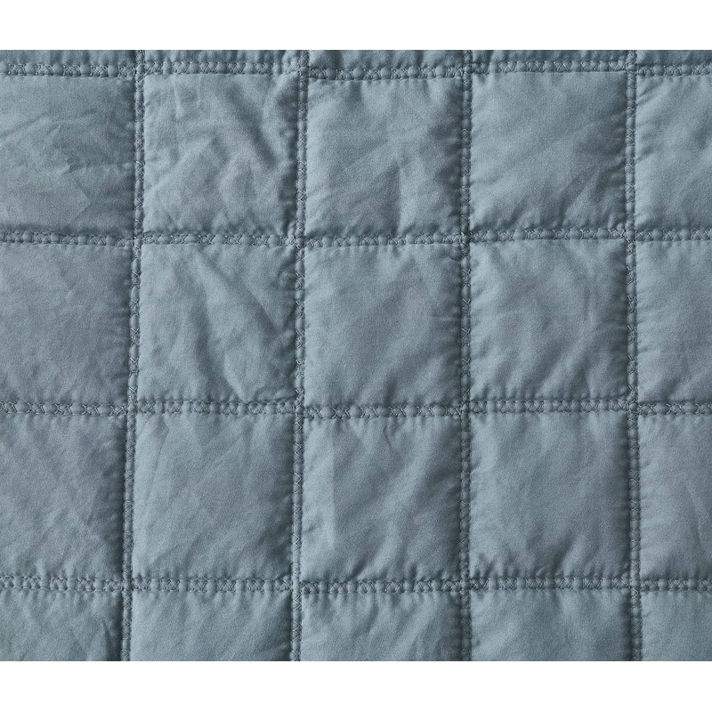 Square Stitch Embroidered Microfiber Quilt Set, Dusty Blue, Queen Quilt + 2 Standard Shams