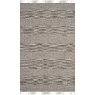 Tapis rayé ivoire / anthracite en coton tissé à plat à la main Bester