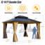 Grand pavillon rigide de 3,65 m x 4,25 m, pavillon en bois robuste avec poteaux triangulaires renforcés, rideaux et moustiquaires de protection UV, abri extérieur toutes saisons pour terrasse et jardin