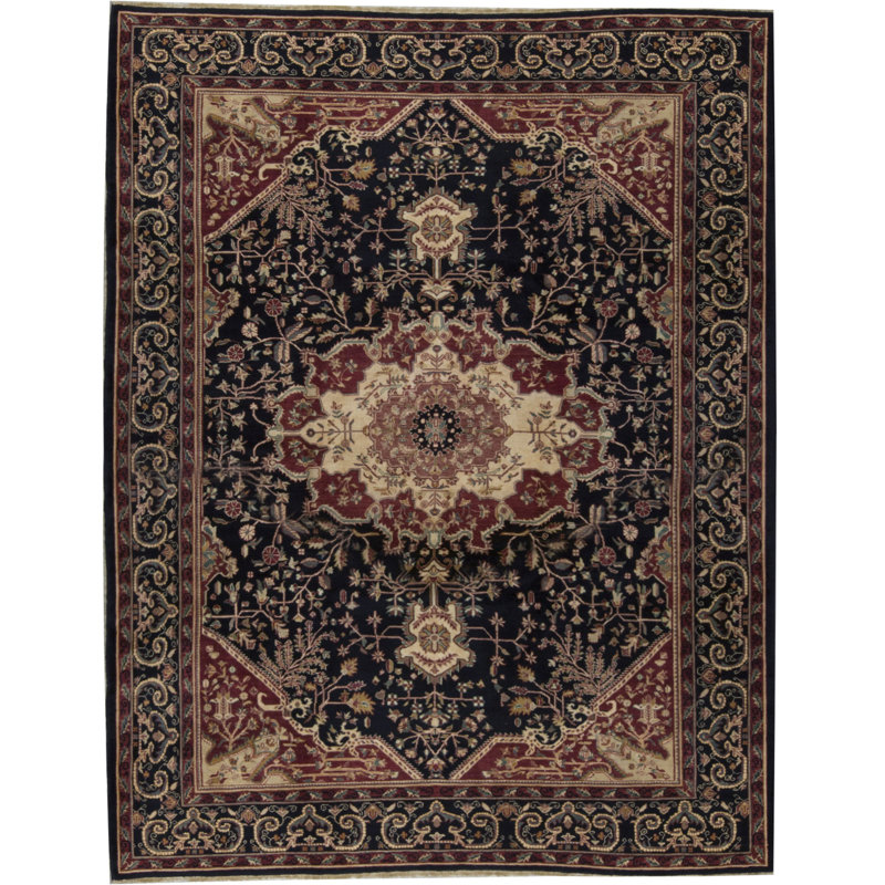Hand-Knotted High-Quality Black and Rust Area Rug