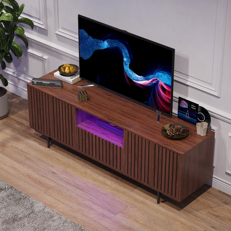 Meuble télé 63 po avec rangement pour téléviseur de 71 po ou moins, Bois brun