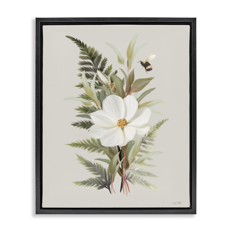 Cadre flottant Bumble Bee & Flower, design par House Fenway, Cadre flottant noir de jais, H 21 po x l 17 po