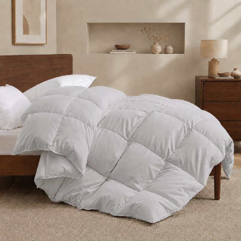  Soft All-Season Down Feather Fiber Comforter - Cozy, Fluffy Duvet Insert with Corner Tabs for Secure Fit, Light Gray