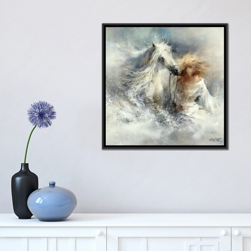 «Scène dans l'eau», reproduction sur toile, H 18 po x l 18 po x P 1,5 po, Toile avec cadre noir, Blanc