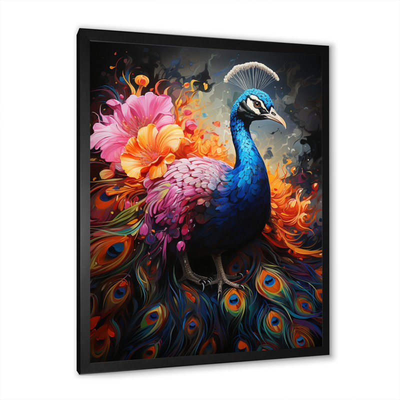 Multicolore arc-en-ciel paon - imprimé, Toile noire à cadre unique, H 20 po x l 12 po x P 1 po
