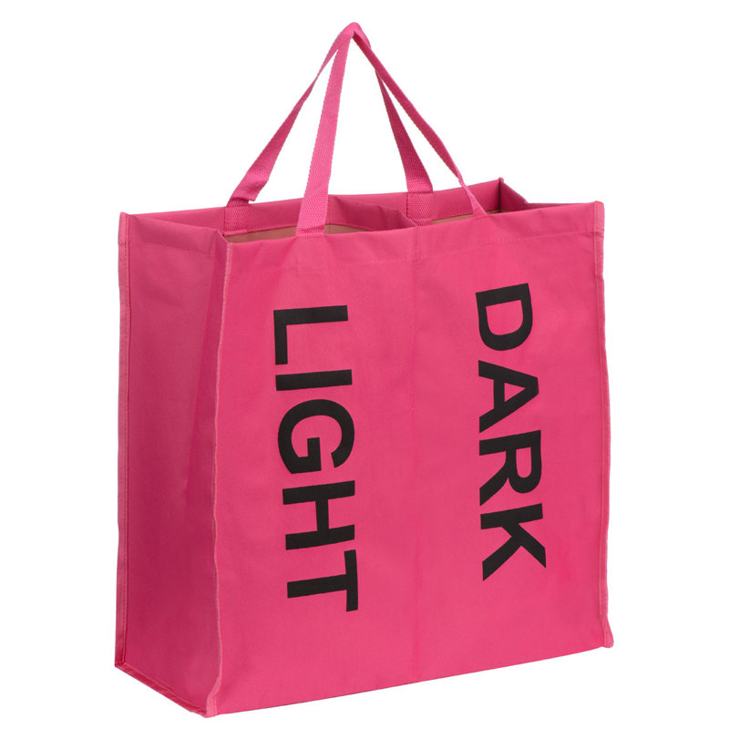 Plastic Laundry Bag with Handles, Pink/Black