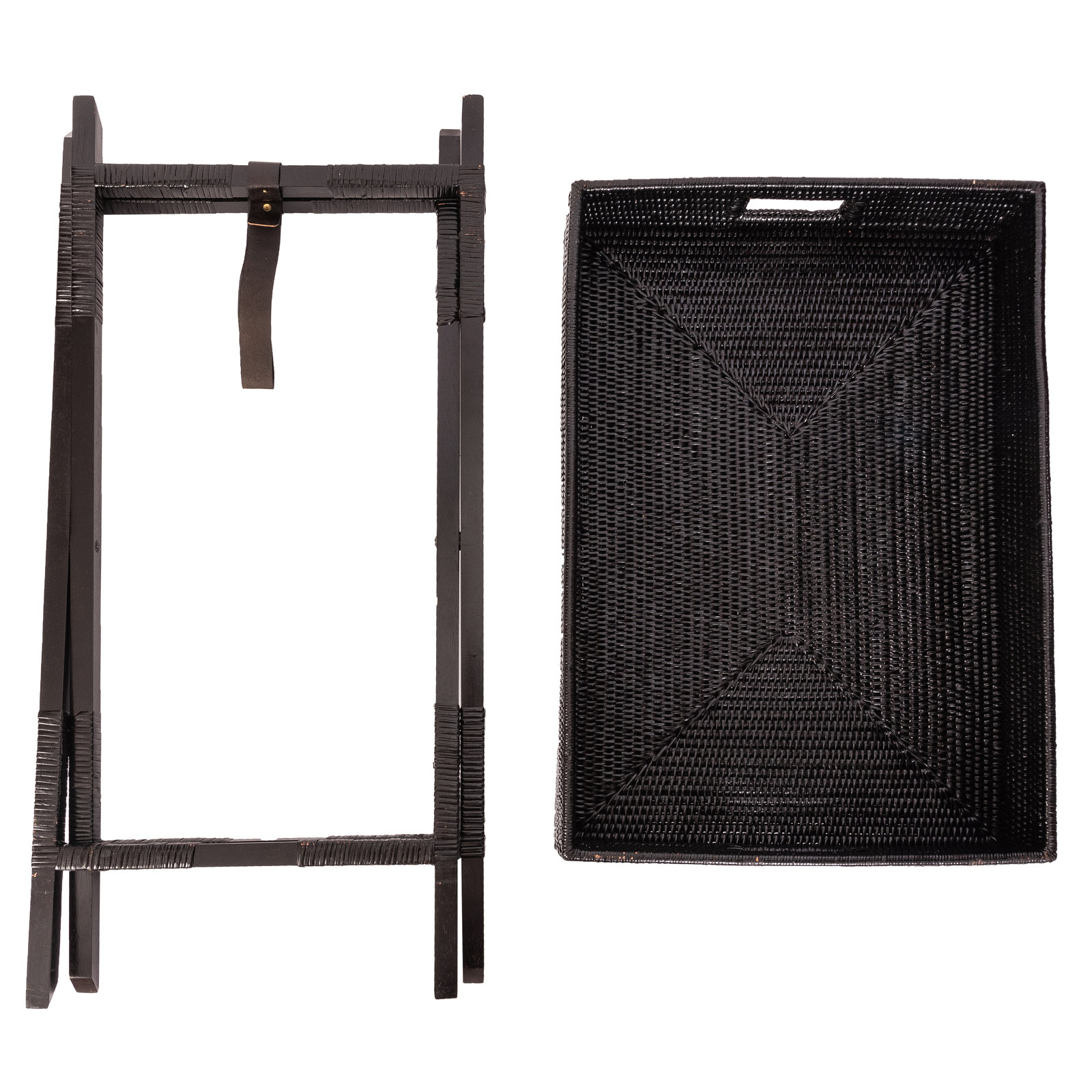 Artifacts Rattan Tray Top End Table, Tudor Black, Without Glass