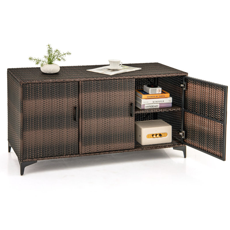 17 Stories Subash 135cm W Wicker Deck Box, Coffee Brown