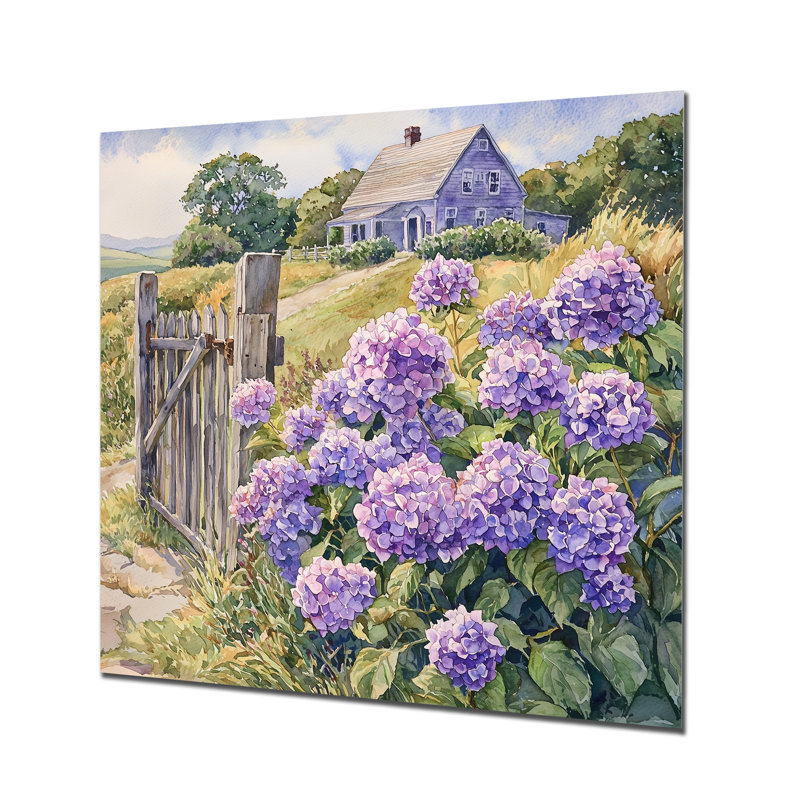 Hortensias près de la clôture de la ferme - Hydrangées, art en métal, H 16 po x l 16 po