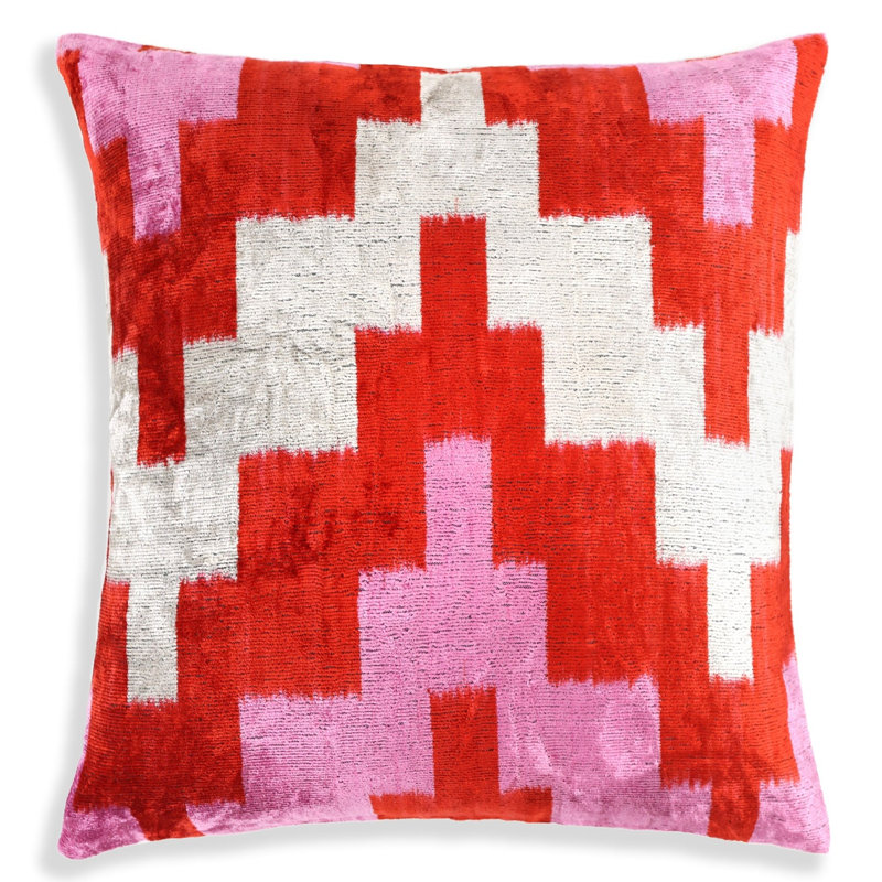 Coussin en velours rouge et rose - 16 x 16