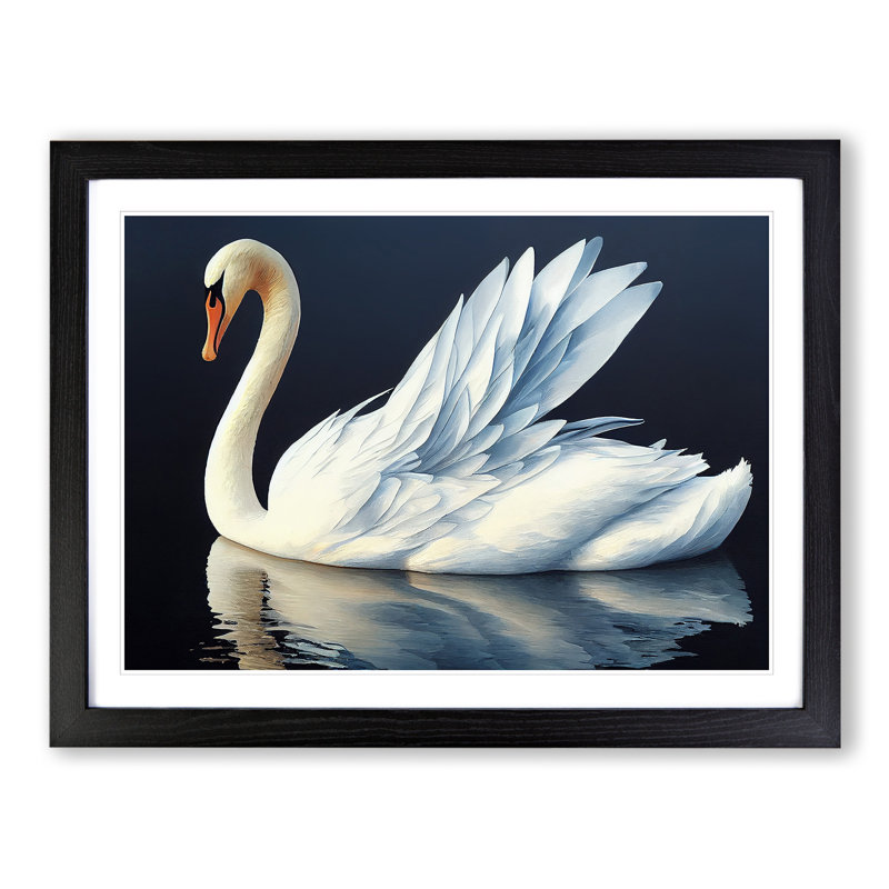 Fabulous Swan - Single Picture Frame Painting, 46cm H x 64cm W x 2cm D, Black