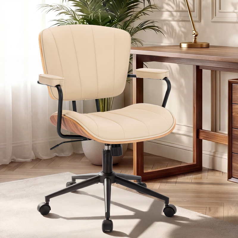 Pu Leather With Modern Walnut  Office Chairs, Beige
