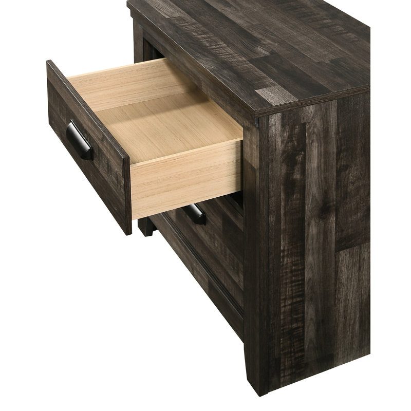 Table de chevet 2 de style contemporain avec poignée en métal noir, Brun