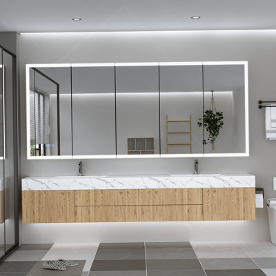 Armoire à pharmacie à DEL avec miroir, armoire de salle de bain avec miroir 84 * 36 pouces avec lumières, encastrée ou murale, 3 températures de couleur