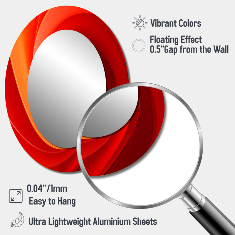 Red Perpetual Pulse Vortex III - Large Oval Wall Mirror On Metal, 40" x 30"