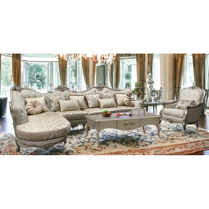 Luxurious Beige and Gold Velvet 3-Piece Living Room Set