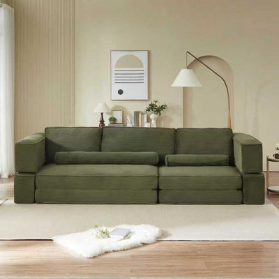 119.3" Freely Configurable Modular Sofa Bed, Large Convertible Corduroy Sleeper With Secure Frame For Living Room, Playroom, And Kids' Castle Building