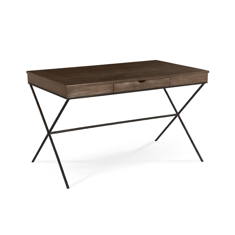 Bureau debout en bois massif Abbott, Noir texturé, Noix de cajou