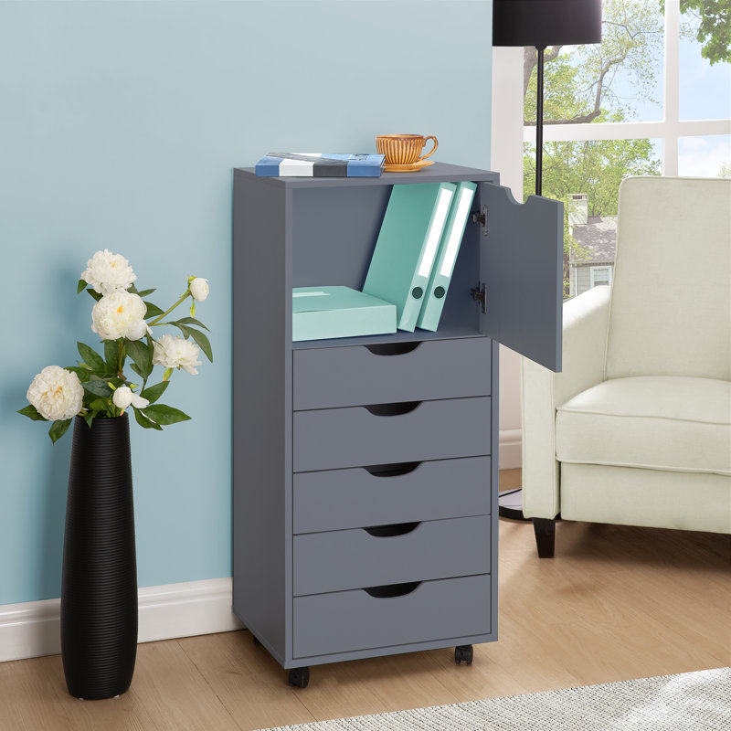 Garysburg 6-Drawer Dresser with Side Cabinet, Rolling Storage Organizer with Lockable Wheels, Modern Drawer Chest for Bedroom, Closet, Apartment – Space-Saving Clothes, Accessories & Essentials Storage