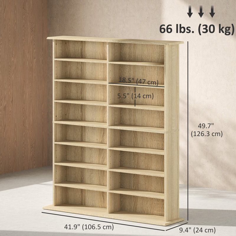 Media Storage Cabinet 8-Tier DVD Shelf with Adjustable Shelves