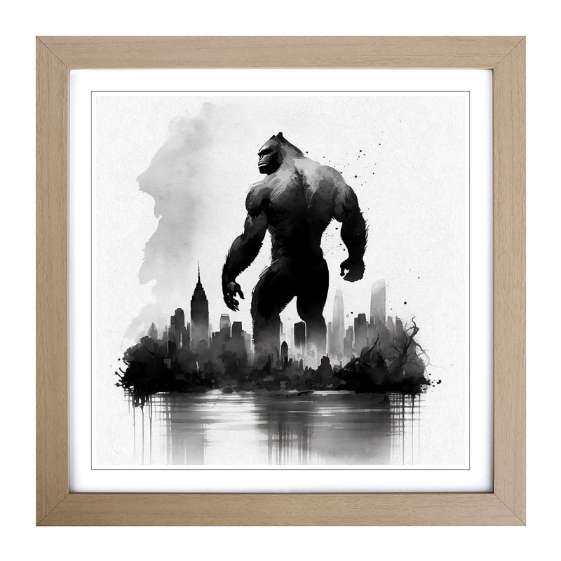 King Kong Ink Wash - Framed Print, Oak