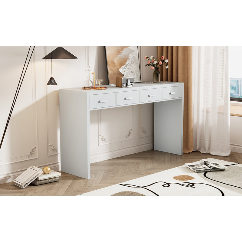 Console moderne minimaliste avec plateau ouvert et quatre tiroirs