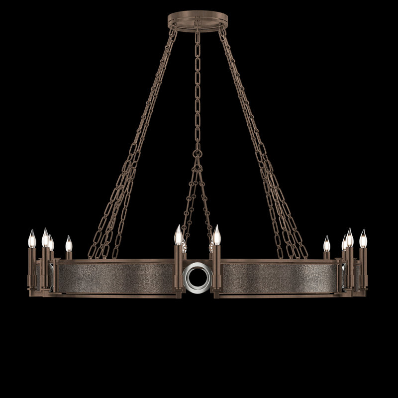 Mirage 12 - Light Glass Wagon Wheel Chandelier, Pebble/Bronze/Nickel