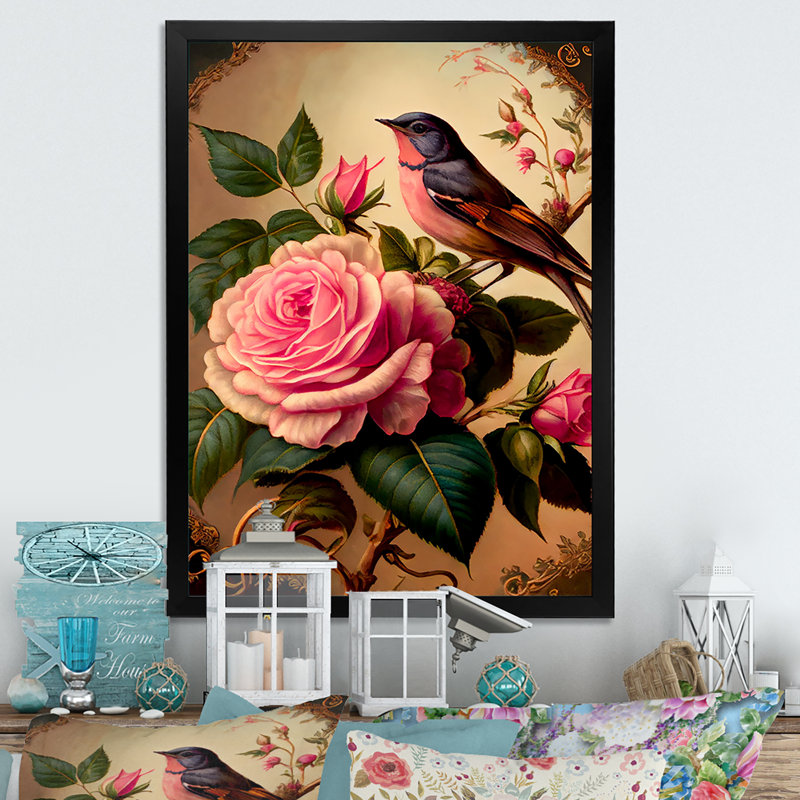 «Blossoming Vintage Rose III», reproduction sur toile, Impression noire sur toile encadrée, H 20 po x l 12 po x P 1 po