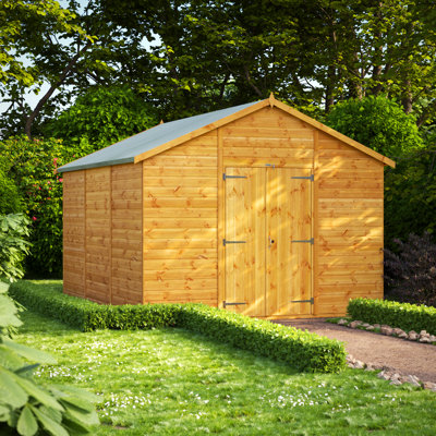 Powersheds 12 x 10ft Timber Tongue & Groove Windowless Garden Shed, Double Doors