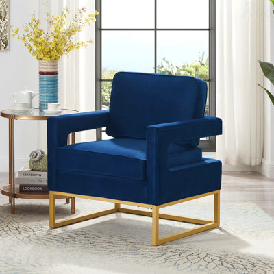 Chaise d'appoint de style moderne avec base en métal doré, tissu de velours enveloppé de tissu pour les salons confortables, fauteuil de loisirs en tissu avec accoudoirs ouverts, fauteuil d'appoint
