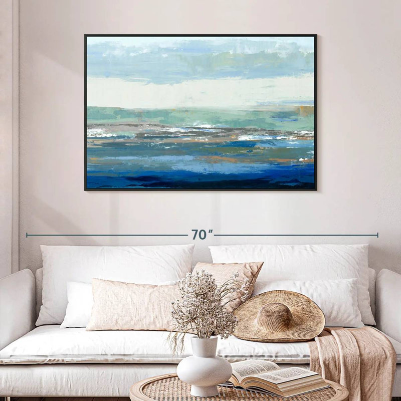 Une grande vague, 46 po x 31 po, Cadre flottant noir