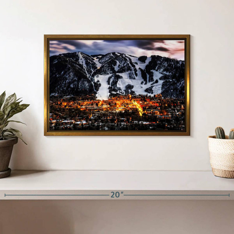 Aspen la nuit, 13 po x 9 po, Cadre flottant doré