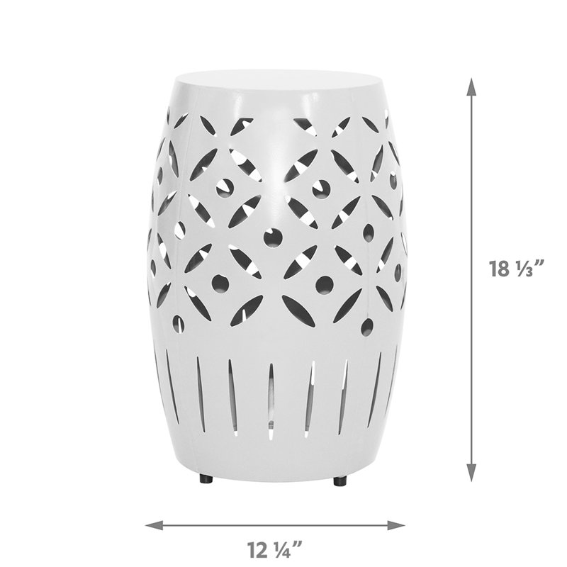 18.31" Tall Geometric Cut Iron Drum End Table, White